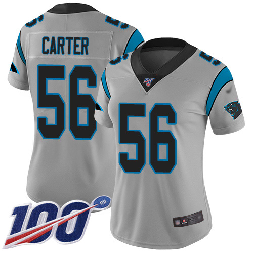 Carolina Panthers Limited Silver Women Jermaine Carter Jersey NFL Football 56 100th Season Inverted Legend
